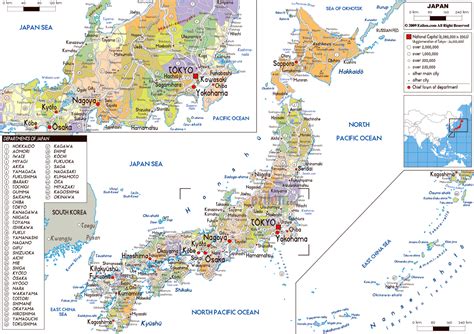 Large political and administrative map of Japan with roads, cities and ...