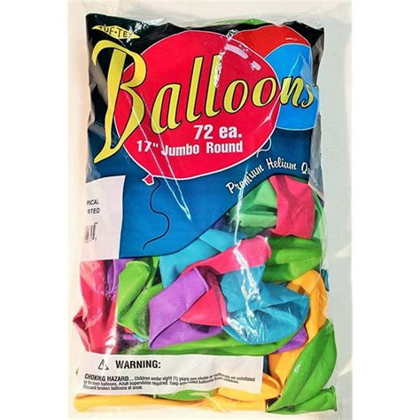 17 Inch Balloons, 7 Color TROPICAL ASSORTMENT, Helium Quality Latex, 17" Jumbo Round, Tuf-Tex ...