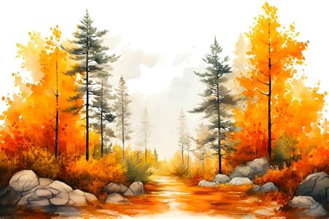 Premium Photo | Autumn Watercolor painting of a forest landscape in the fall