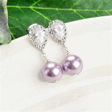 Light Purple Pearl Earrings Silver Cubic Zirconia Earrings - Etsy