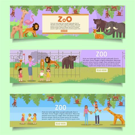 Zoo Web Banner Template Set, Vector Flat Illustration Stock Vector ...