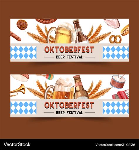 Oktoberfest banner design with beer sausage Vector Image