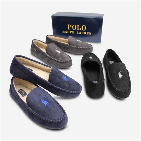 Ralph Lauren Polo Navy Blue Mens Slippers with Warm Lining