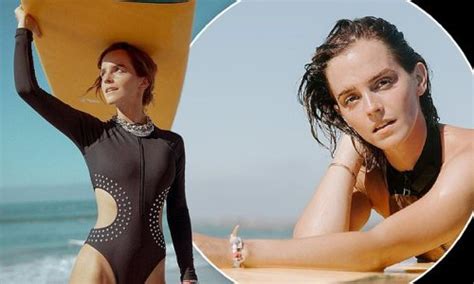 Emma Watson shows off her incredible figure in a cut-out black wetsuit as she poses in stunning ...