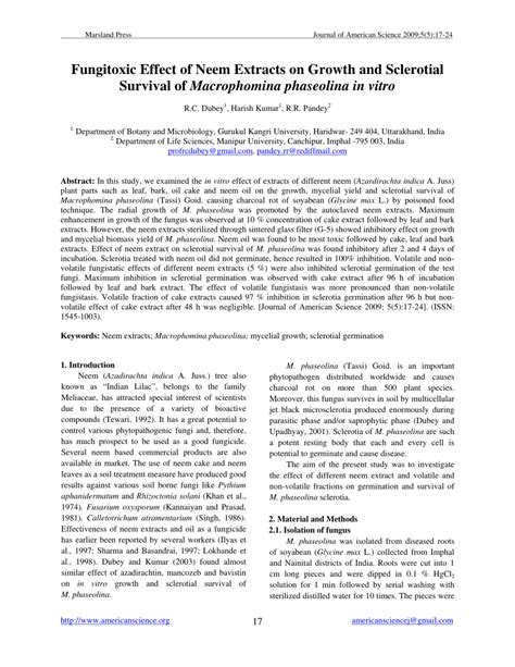 (PDF) Fungitoxic Effect of Neem Extracts on Growth and Sclerotial ...