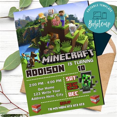 Minecraft Birthday Invitation Printable Instant Download ...