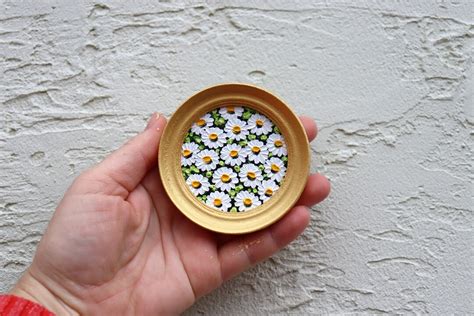 Daisy Miniature Painting Original Floral Art Small Round Artwork Mini Oil Painting Gold Frame ...