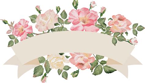 watercolor rose flower bouquet with ribbon banner background clipart 11099170 PNG