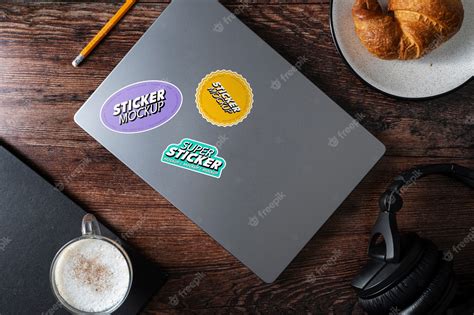 Premium PSD | Adhesive sticker on laptop device