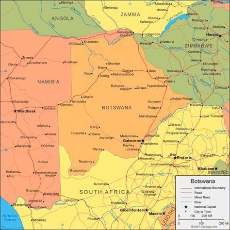 Botswana map showing villages - Map of Botswana showing all villages (Southern Africa - Africa)