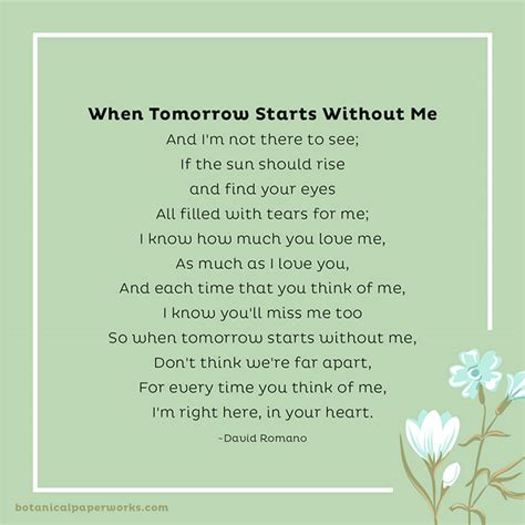 If Tomorrow Starts Without Me Printable Poem