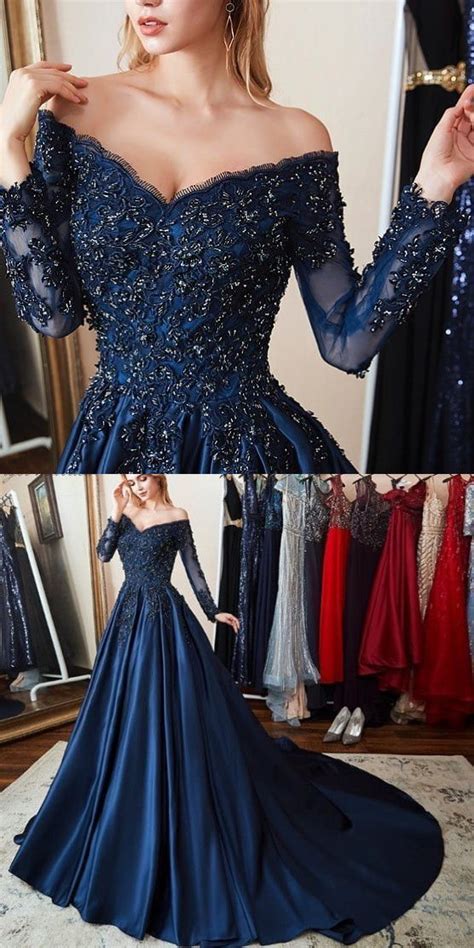 Gorgeous Navy Blue Ball Gown with Long Sleeves, | moonlight | Blue ball gowns, Prom dresses with ...