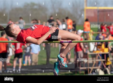 Images from a middle school track & field meet, Monroe High School, Monroe, Wisconsin, USA Stock ...