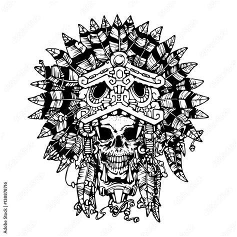 Aztec warrior tattoo. Skull. Vector illustration Stock Vector | Adobe Stock