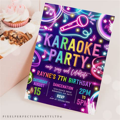 Editable Karaoke Birthday Party Invitation Neon Glow Karaoke - Etsy