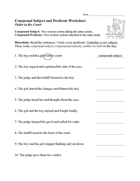 Compound Subject and Predicate Worksheet | Sentence Structure Activity