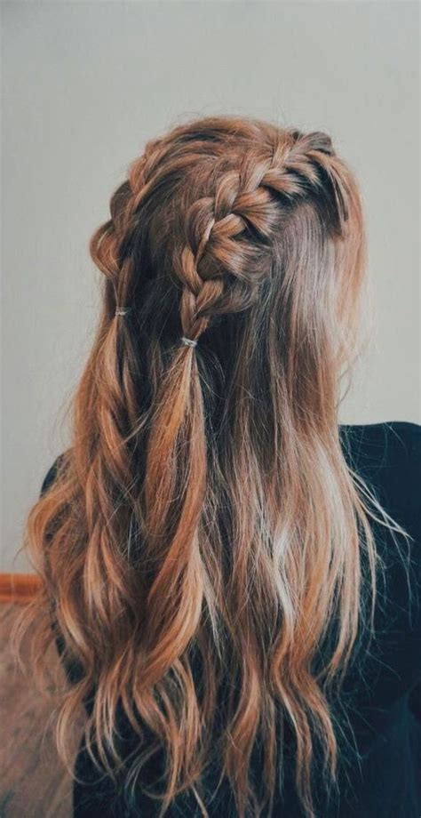 35 Cute and Cool Hairstyles for Teenage Girl : Simple Double Braid Hair Down