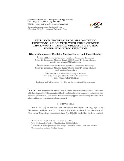 (PDF) Inclusion properties of meromorphic functions associated with the extended Cho-Kwon ...