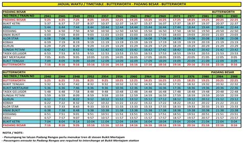 Jadual Perjalanan Dan Tambang KTM Komuter Sektor Utara - Padang Rengas - Bukit Mertajam