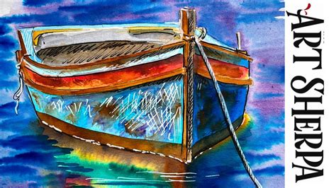 Easy How to Paint A Boat on Water Line and Wash Watercolor Step by step ...