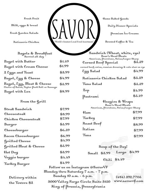 Savor menu in King of Prussia, Pennsylvania, USA