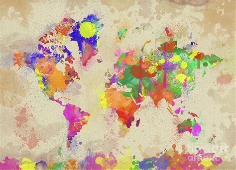 Watercolor World Map on Old Canvas Digital Art by Zaira Dzhaubaeva - Fine Art America
