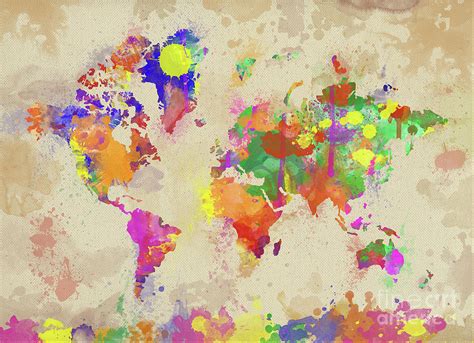 Watercolor World Map on Old Canvas Digital Art by Zaira Dzhaubaeva - Fine Art America