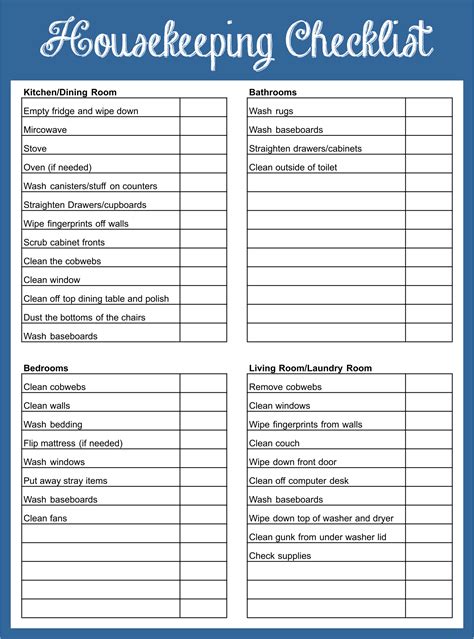 10 best housekeeping cleaning checklist printable – Artofit