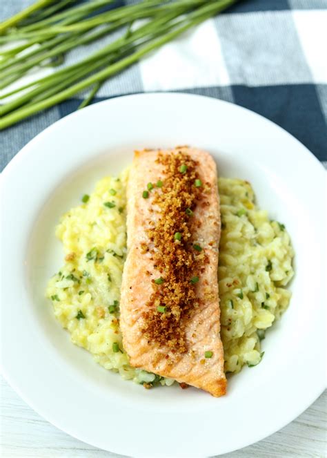 Lemon Herb Risotto with Salmon and Crispy Panko