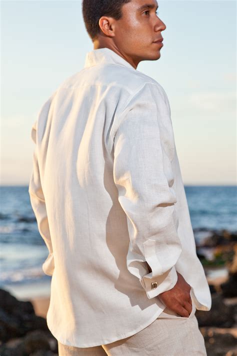 Men's Linen French Cuff Long Sleeve Shirt - Island Importer