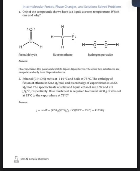 Solved Intermolecular Forces, Phase Changes, and Solutions | Chegg.com