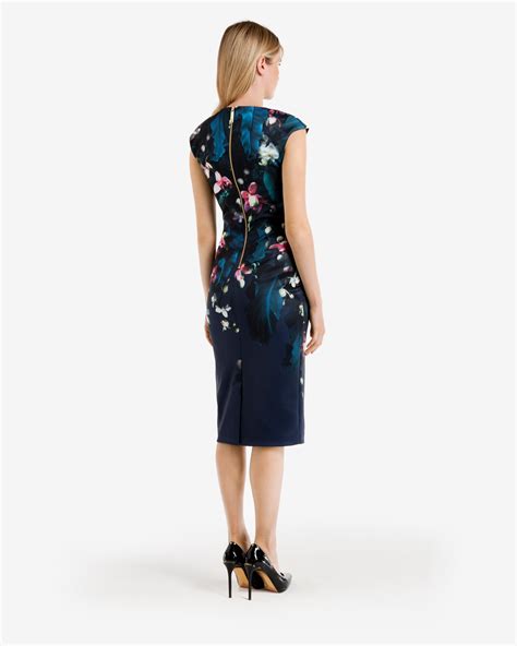 Ted Baker Fuchsia Floral Midi Dress in Blue - Lyst