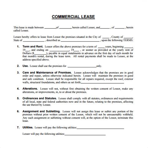 Commercial Property Lease Agreement Template Word