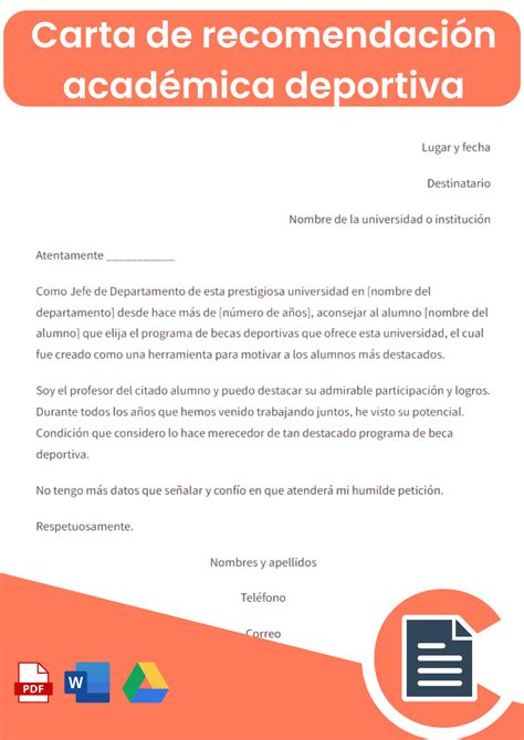 Carta de recomendación académica deportiva » Word, PDF, Driv