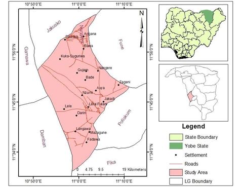 Map of Yobe State, showing the study area Source: Administrative map of ...