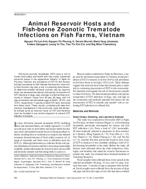 (PDF) Reinfection of Dogs with Fish-Borne Zoonotic Trematodes in Northern Vietnam following a ...