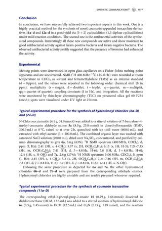 Novel coumarin isoxazoline derivatives: Synthesis and study of antibacterial activities | PDF