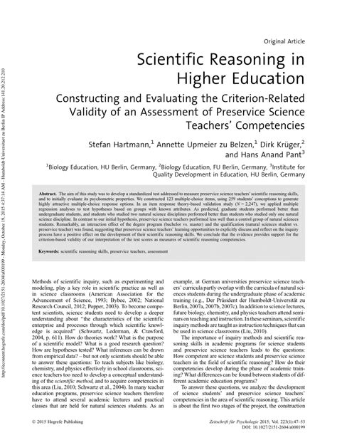 (PDF) Scientific Reasoning in Higher Education