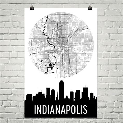 Indianapolis Skyline Silhouette Art Prints – Modern Map Art