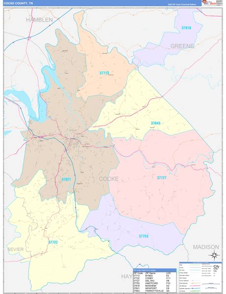 Cocke County, TN Wall Map Color Cast Style by MarketMAPS - MapSales