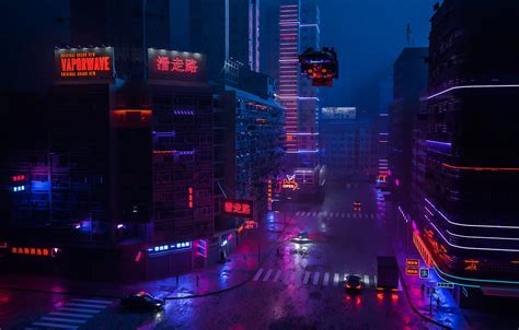 Photo Wallpaper Night, The City, Street, Style, Machine, - Cyberpunk ...