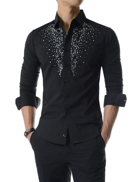Luxury Stretchy Diamante Bling Gem Shine Rhinestones Long Sleeve Shirts at Amazon Men’s Clothing ...