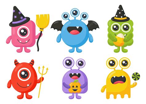 Premium Vector | Cartoon monster cute happy monsters halloween on white background