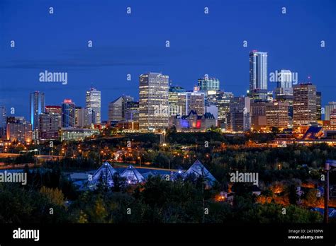 Edmonton skyline at night, Edmonton, Alberta, Canada Stock Photo - Alamy