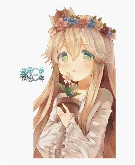 Flower Crown Girl Render By Pui - Small Cute Anime Girl PNG Image ...