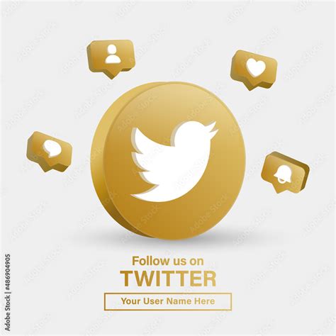 follow us on twitter for social media icons banner in 3d golden circle ...