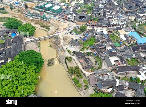 ZHANGZHOU, CHINA - APRIL 14, 2020 - Aerial photo of the ancient village with a long history, the ...