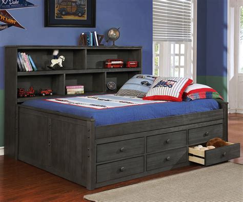 Charcoal Full size Bookcase Captains Bed | Kids Furniture