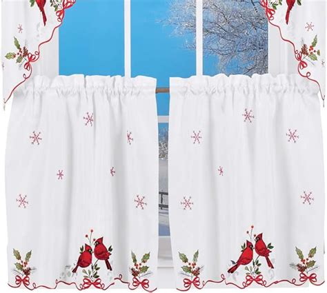 Amazon.com: Embroidered Winter Cardinals Window Curtain Panels Collection, Red, Green and White ...