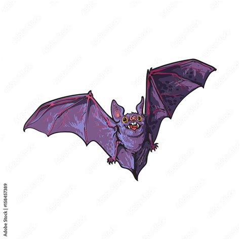 Scary flying Halloween vampire bat, sketch style vector illustration ...